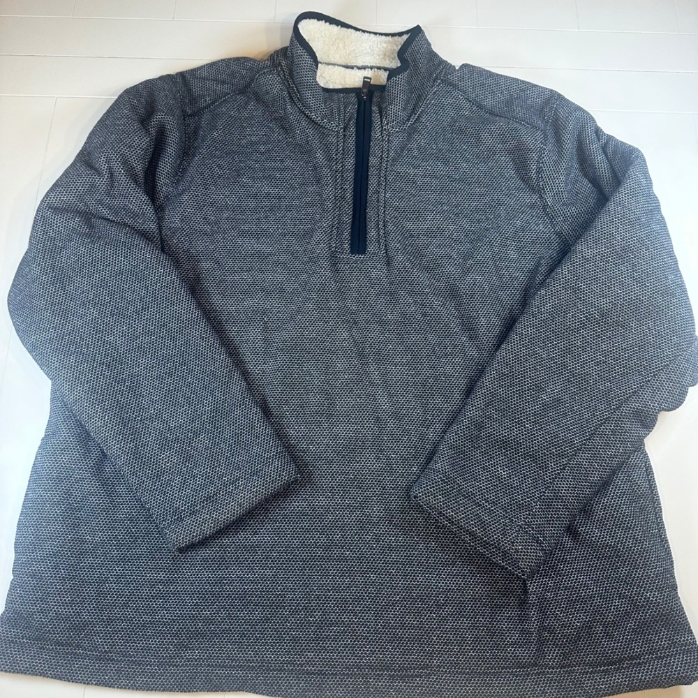 Orvis Quarter Zip Pullover Mens XXL Gray Textured Sherpa Lined Fleece Sweater